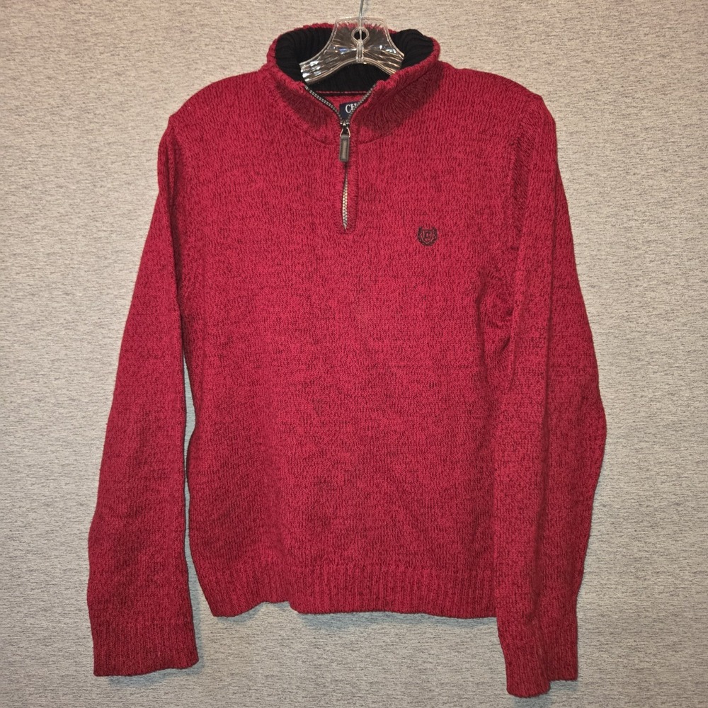 Chaps Boys 1/4 Zip Mock Neck Pullover Sweater Red Black Marled Size 14/16 Large